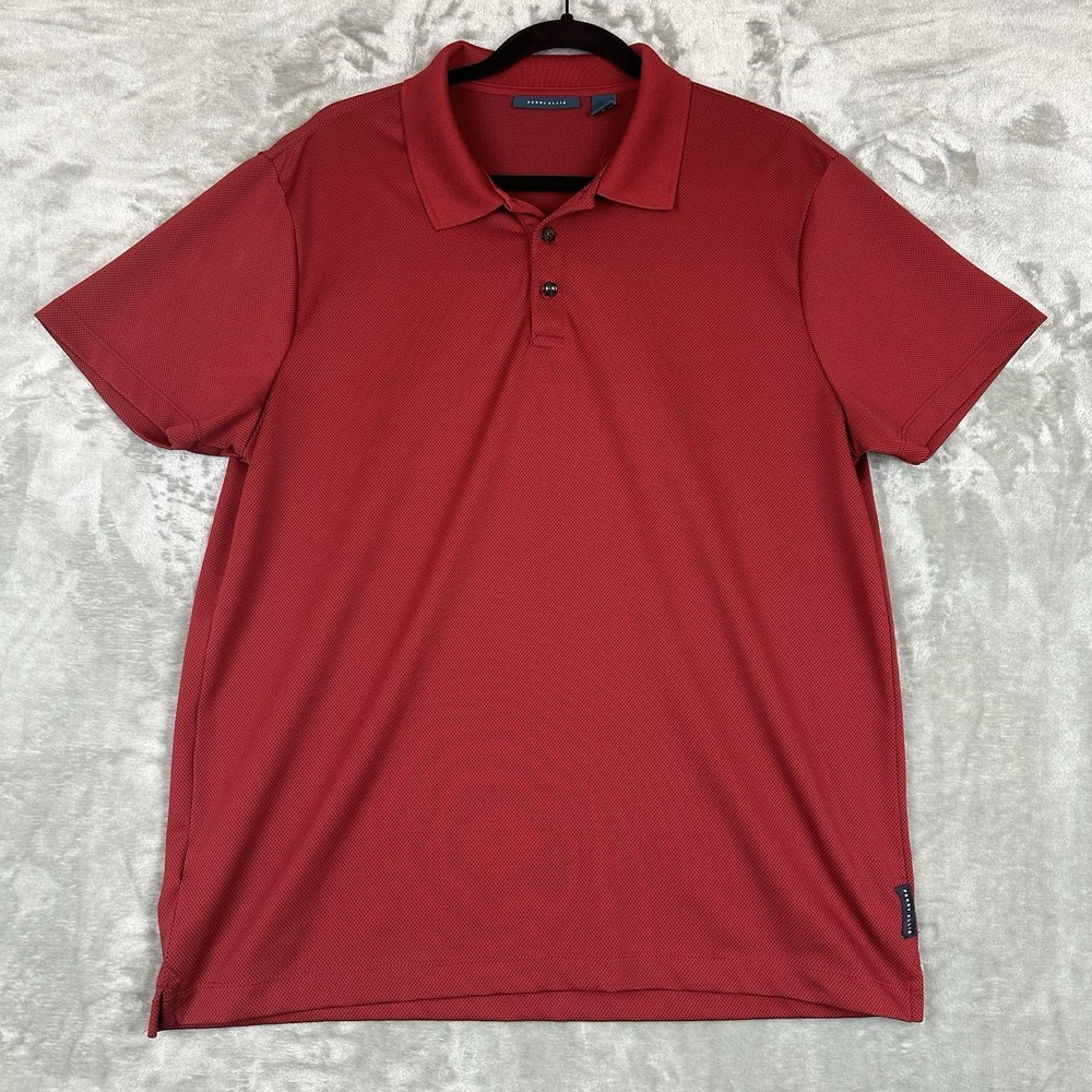 Perry Ellis Polo Shirt Men's L Red Black Subtle Diamond Pattern